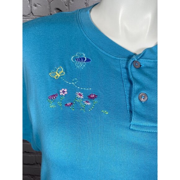 Vintage 90s Disney Store Eeyore Henley Shirt Medium Blue Short Sleeve Tee - Picture 4 of 7